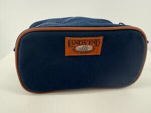 Lands End Vintage Mens Navy Canvas Toiletry Travel Shaving Case Bag 10x6x5